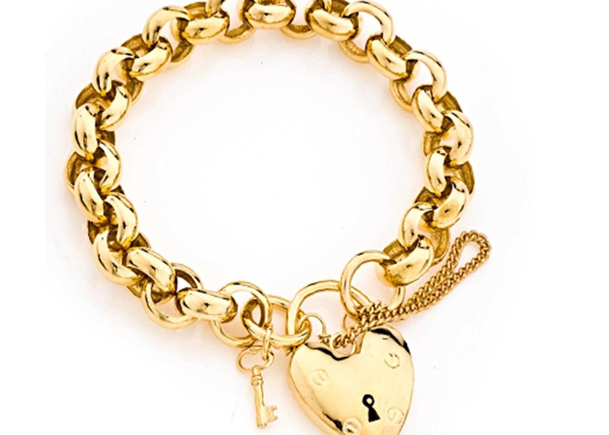 Gold Plated Heart Lock and key Charm Bracelet